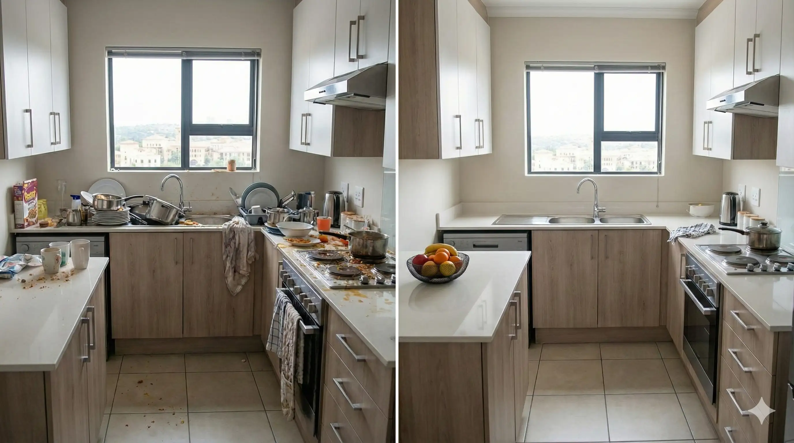 Sparkling clean kitchen with organized countertops and appliances