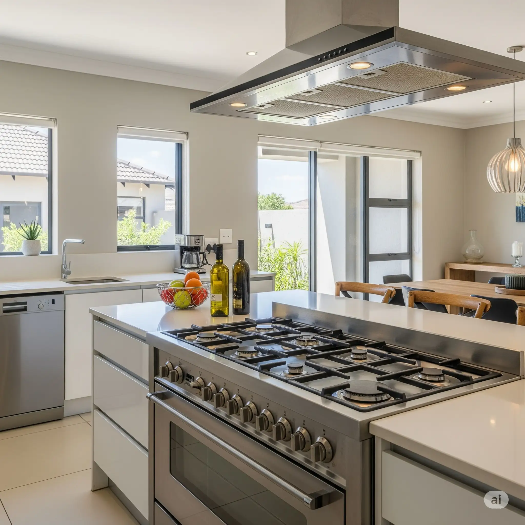 Modern kitchen with gas stove and modern appliances