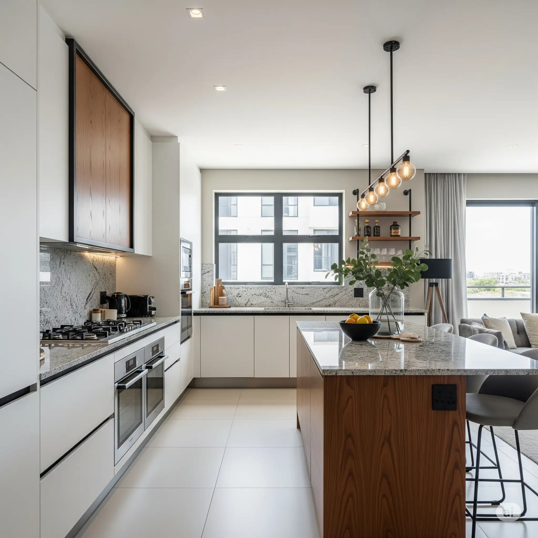 Modern apartment kitchen with premium finishes and contemporary design